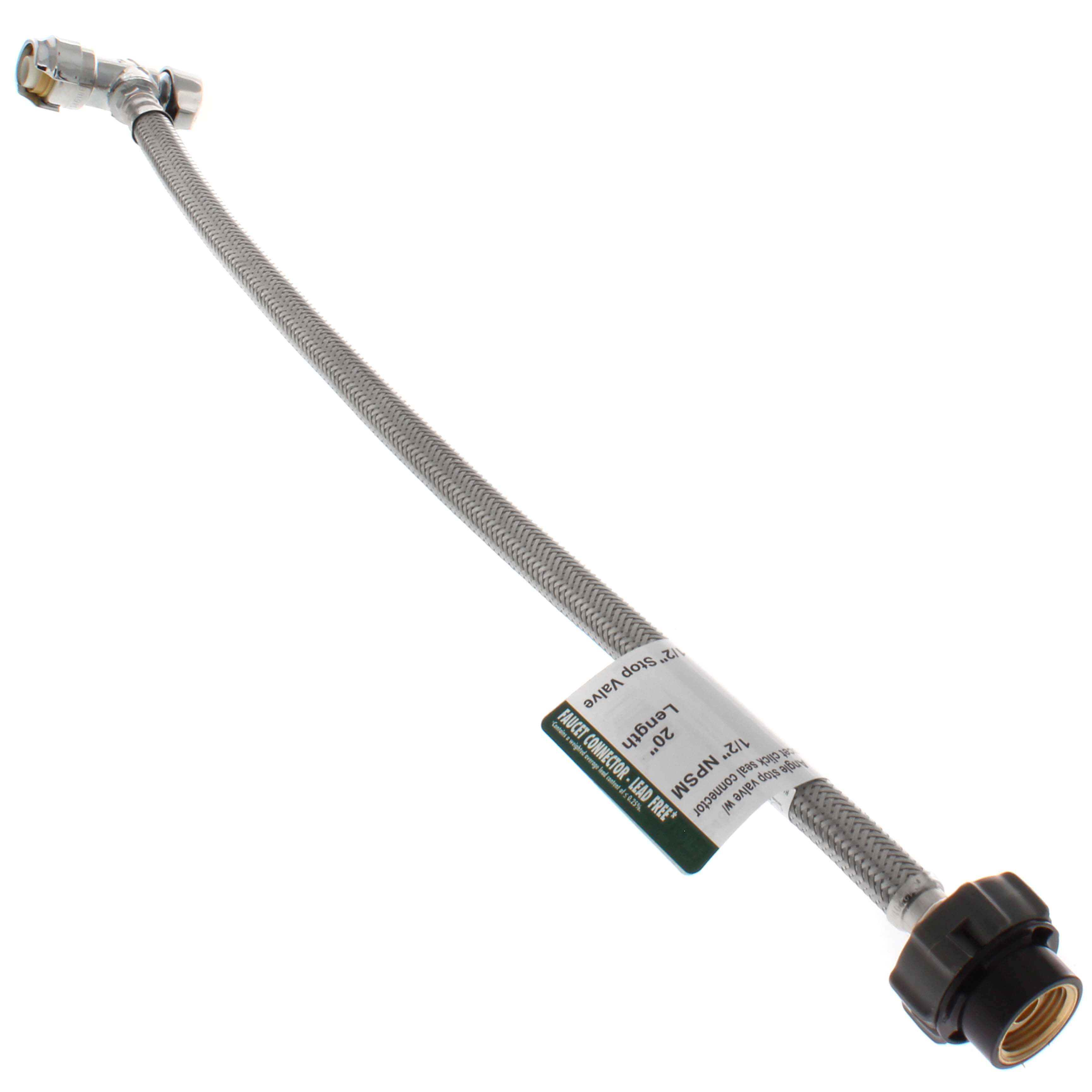 SHARKBITE SharkBite 24657 1/2 in Angle Stop x 1/2 in NPSM Click Seal Push-To-Connect Faucet Connector, 20 in Hose