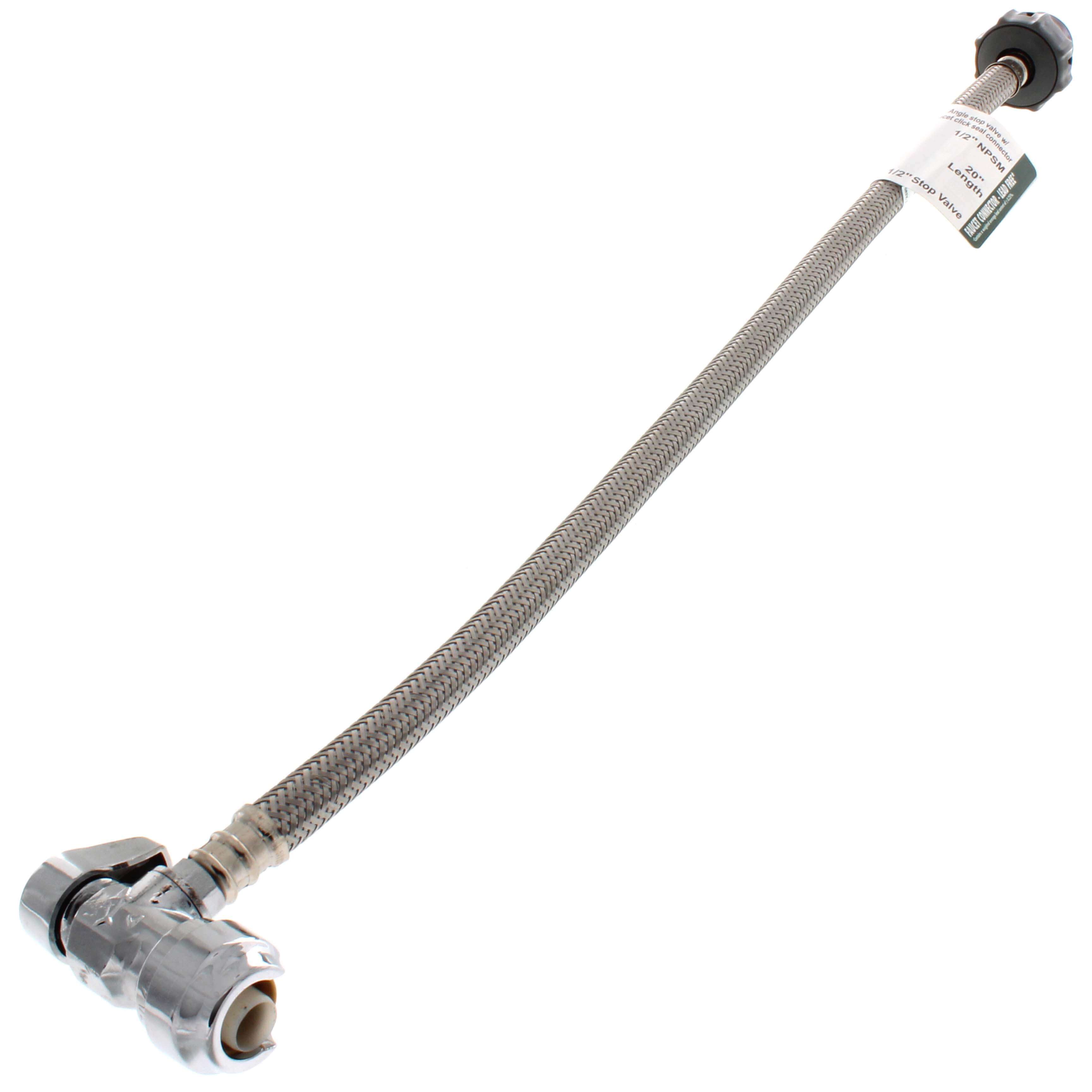 SHARKBITE SharkBite 24657 1/2 in Angle Stop x 1/2 in NPSM Click Seal Push-To-Connect Faucet Connector, 20 in Hose
