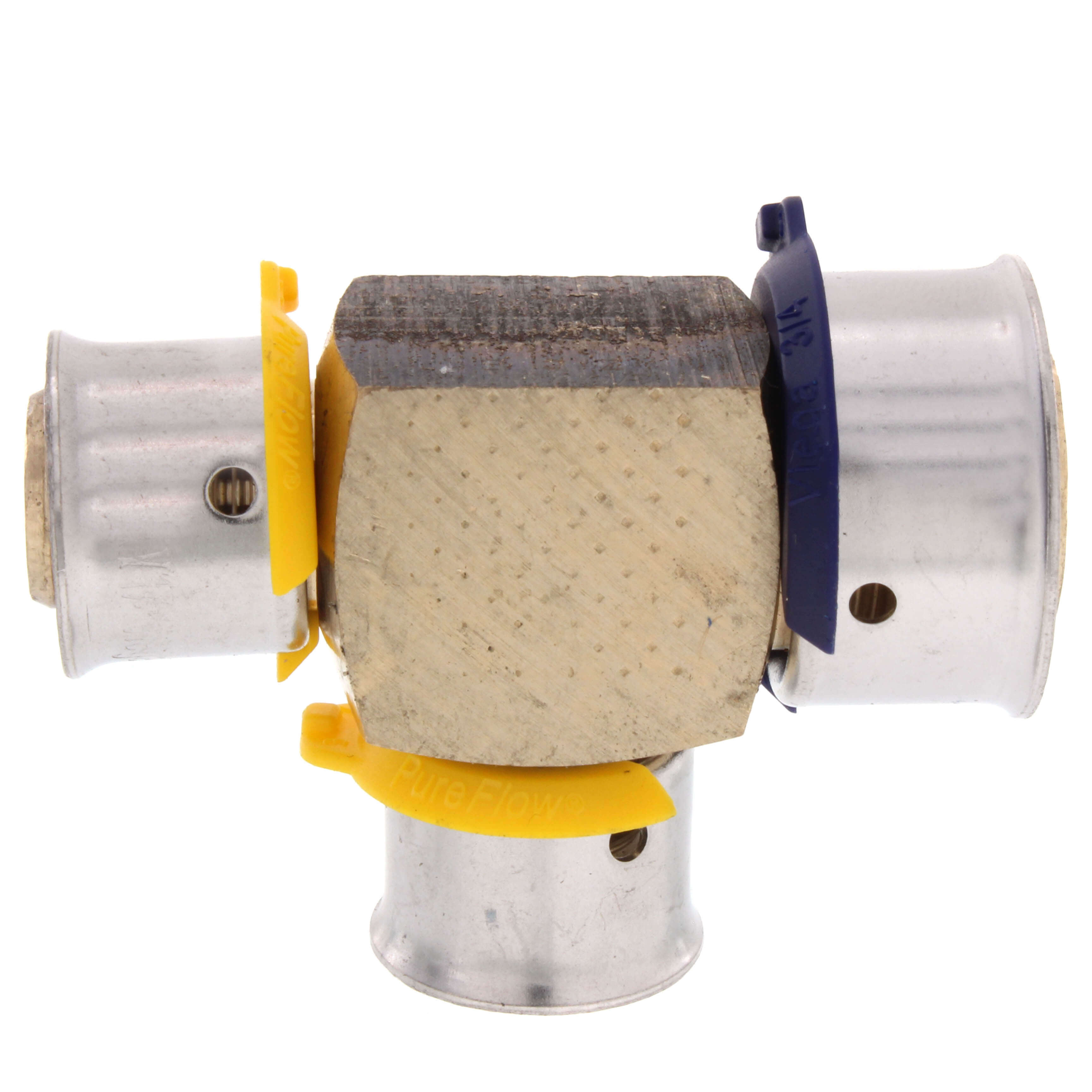 VIEGA Viega 94032 PureFlow PEX Press Tee, 3/4 x 1/2 x 1/2 in, Press x Press x Press, Zero Lead Bronze