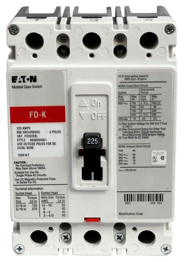 EATON EATON FD3225 BREAKER CKT CASE MLD 600 VAC/250 VDC 3 F