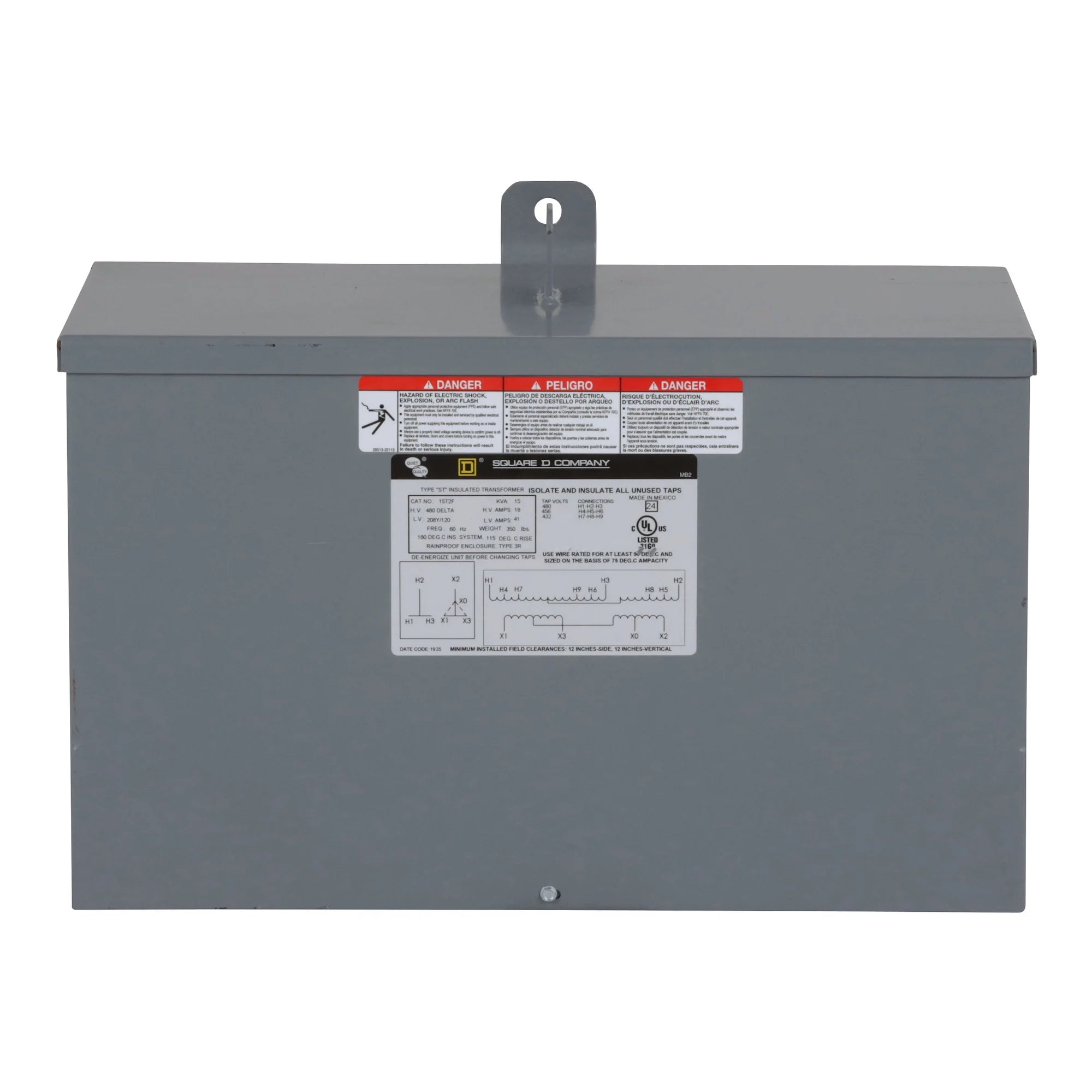 SCHNEIDER ELECTRIC Square D 15T2F Transformer, Dry Type, Encapsulated, 15kVA, 3 Phase, 480V Primary, 208Y/120V Secondary