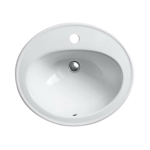 KOHLER Kohler K-2196-1-0 Pennington 1-Hole Single-Bowl Oval Drop-In Bathroom Sink, 20-1/4 in x 17-1/2 in, White
