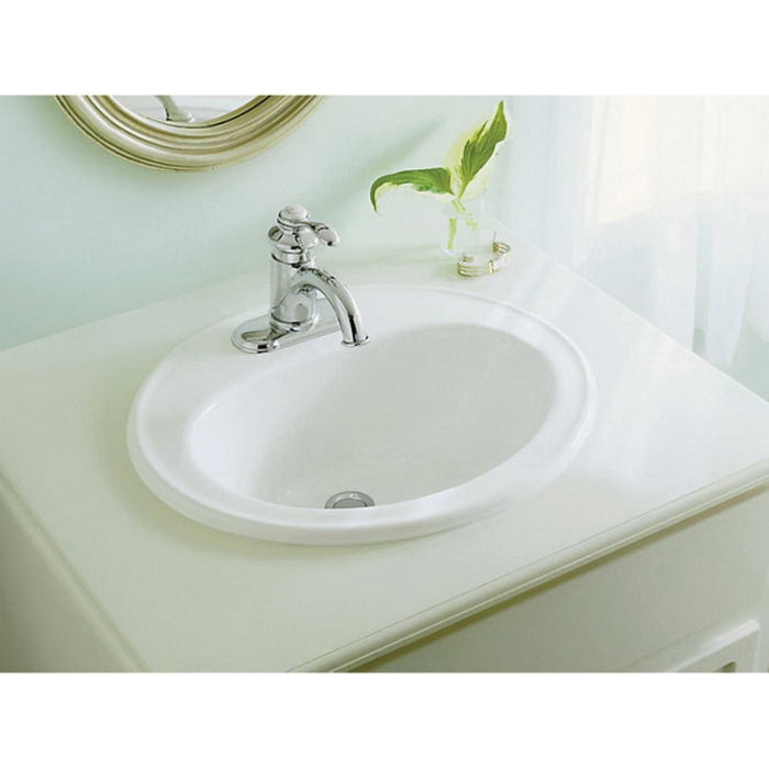 KOHLER Kohler K-2196-1-0 Pennington 1-Hole Single-Bowl Oval Drop-In Bathroom Sink, 20-1/4 in x 17-1/2 in, White