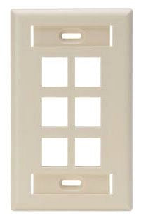 LEVITON Leviton 42080-6IS QuickPort Wall Plate with ID window, Single-Gang, 6-Port, Ivory