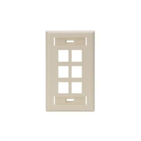 LEVITON Leviton 42080-6IS QuickPort Wall Plate with ID window, Single-Gang, 6-Port, Ivory