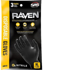 SAS Safety Corporation 66512 SAS Raven Extra Strength Disposable Gloves XL Black 3 Pair Pack