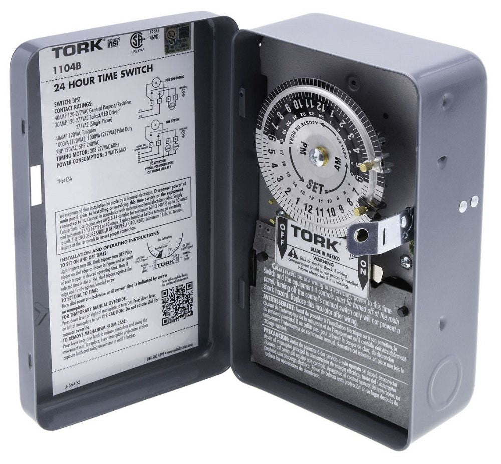 TORK Tork 1104B 208/277 VAC 60 Hz 40 Amp NEMA 1 24 Hour Metal DPST Electromechanical Time Switch