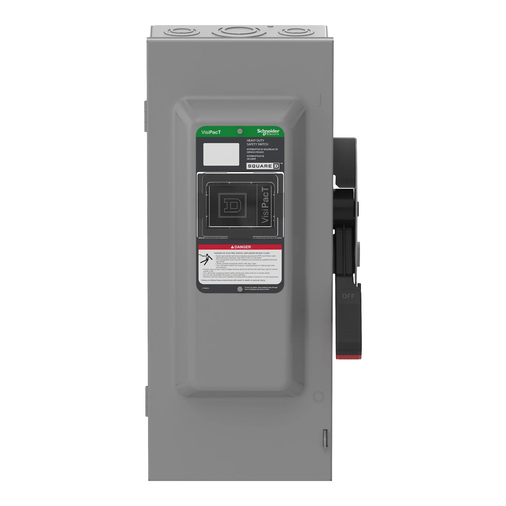 SCHNEIDER ELECTRIC Square D VH323N Safety Switch, Heavy Duty, Fused, Viewing Window, Type 1, 240V, 100A, 3 Pole, Neutral Installed