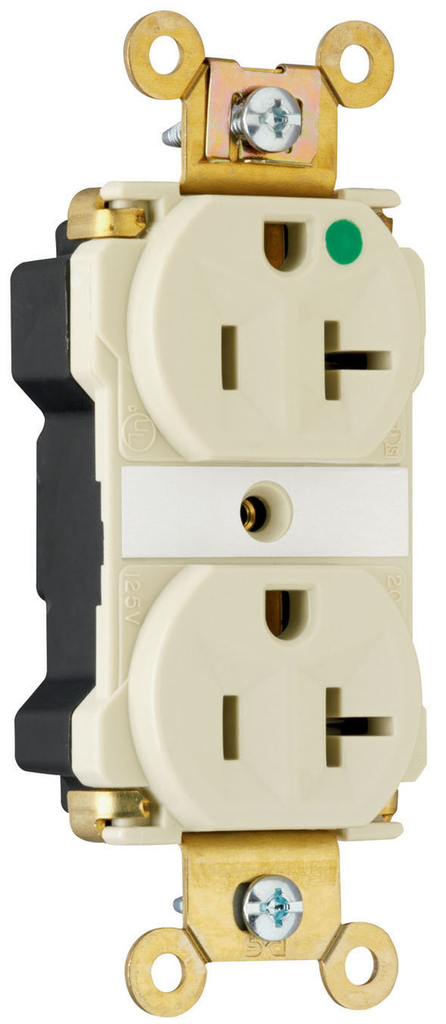 LEGRAND Pass & Seymour PT8300I PlugTail Extra Heavy-Duty Hospital Grade Duplex Receptacle 20A 125V - Ivory