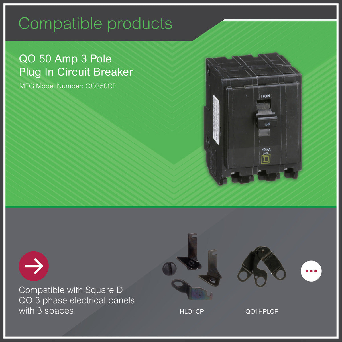 SCHNEIDER ELECTRIC Square D QO350 Miniature Circuit Breaker 50A 240V 3Ph Plug-On
