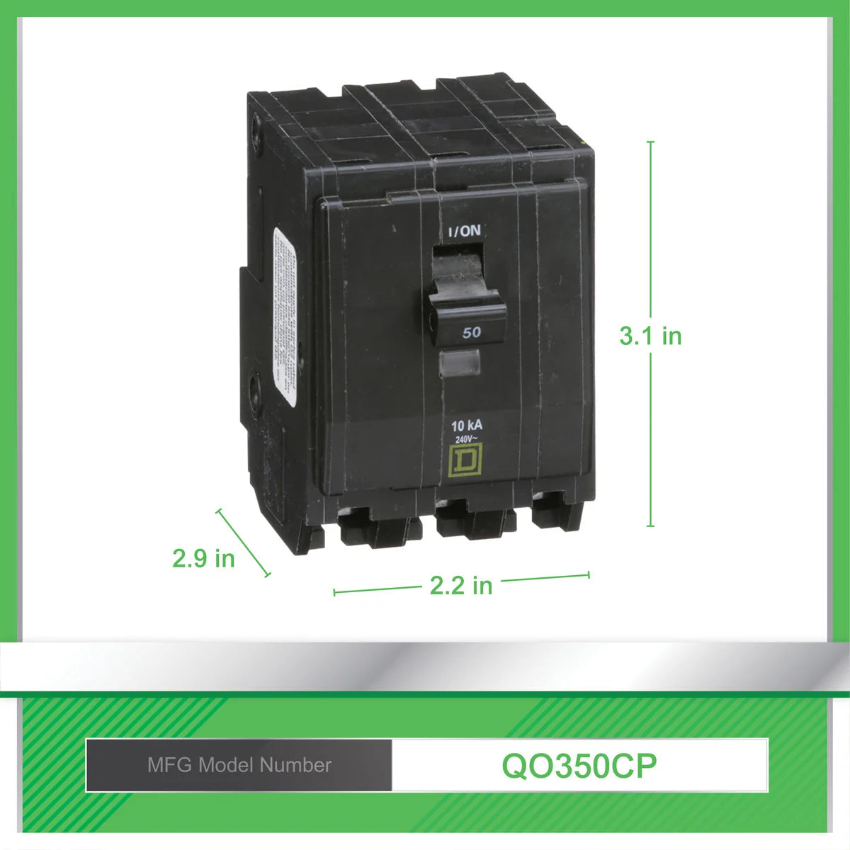 SCHNEIDER ELECTRIC Square D QO350 Miniature Circuit Breaker 50A 240V 3Ph Plug-On