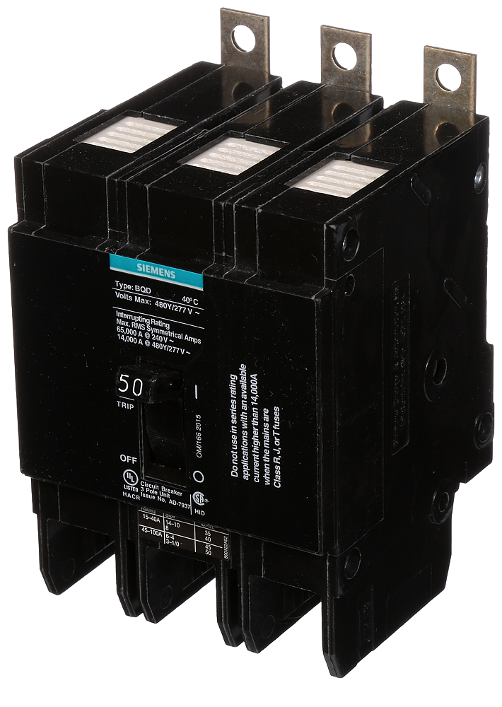 SIEMENS Siemens BQD350 3-Pole 50 Amp 480 VAC 14 kA Circuit Breaker