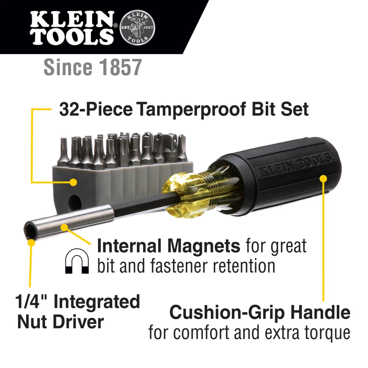 KLEIN TOOLS Klein Tools 32510 Magnetic Screwdriver with 32 Tamperproof Bits