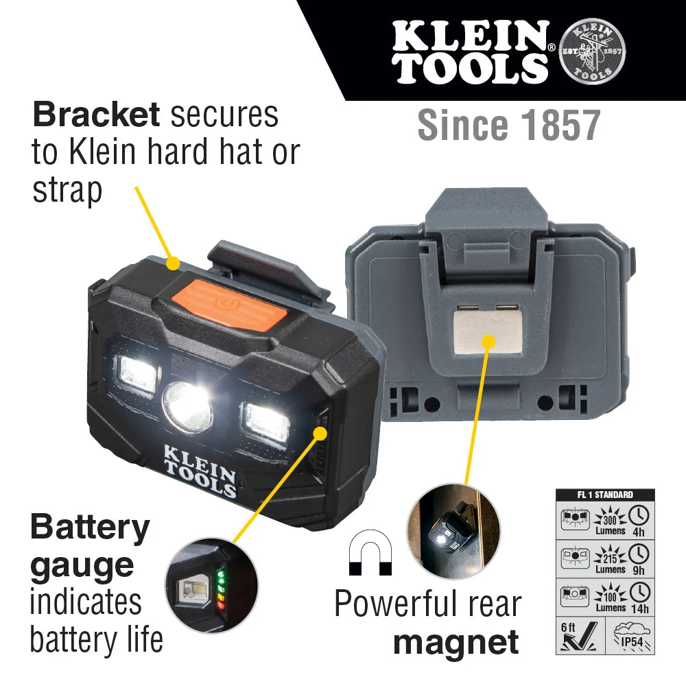 KLEIN TOOLS Klein Tools 56062 Rechargeable Headlamp and Work Light 300 Lumens All-Day Runtime