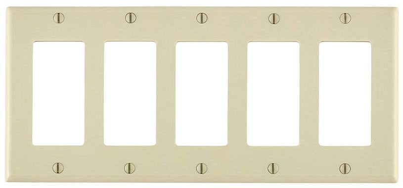 LEVITON Leviton 80423-T Decora 5-Gang Standard Size Wallplate Thermoset Light Almond