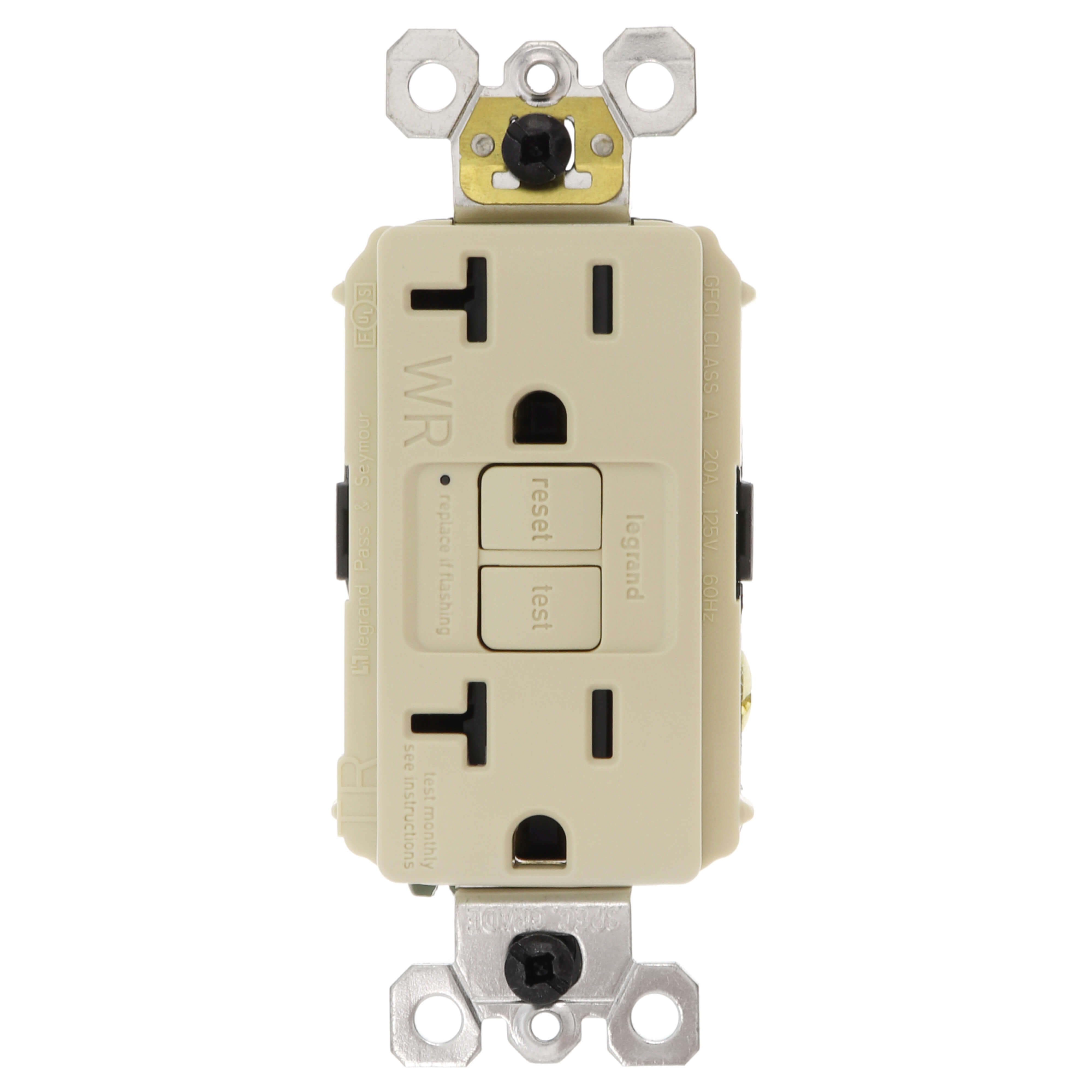LEGRAND Pass & Seymour 2097TRWRI Self-Test Tamper-Resistant Weather-Resistant GFCI 20A 125V Ivory