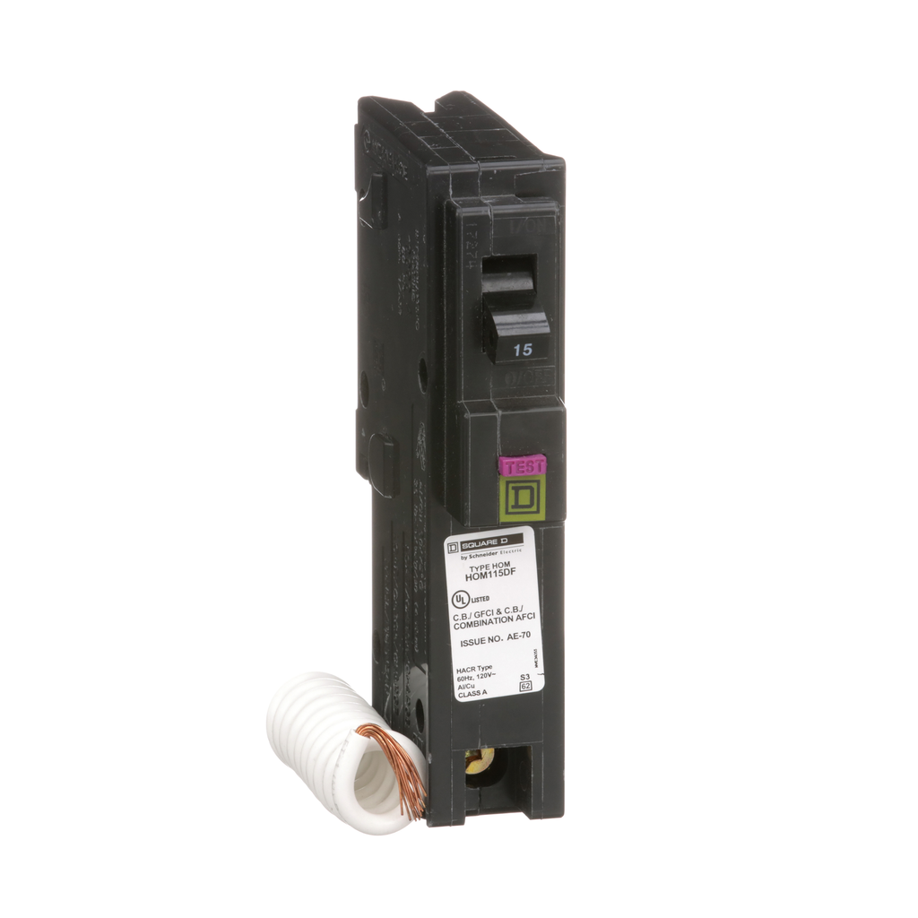SCHNEIDER ELECTRIC Square D HOM115DF Miniature Circuit Breaker 15 Amp 120 Volt