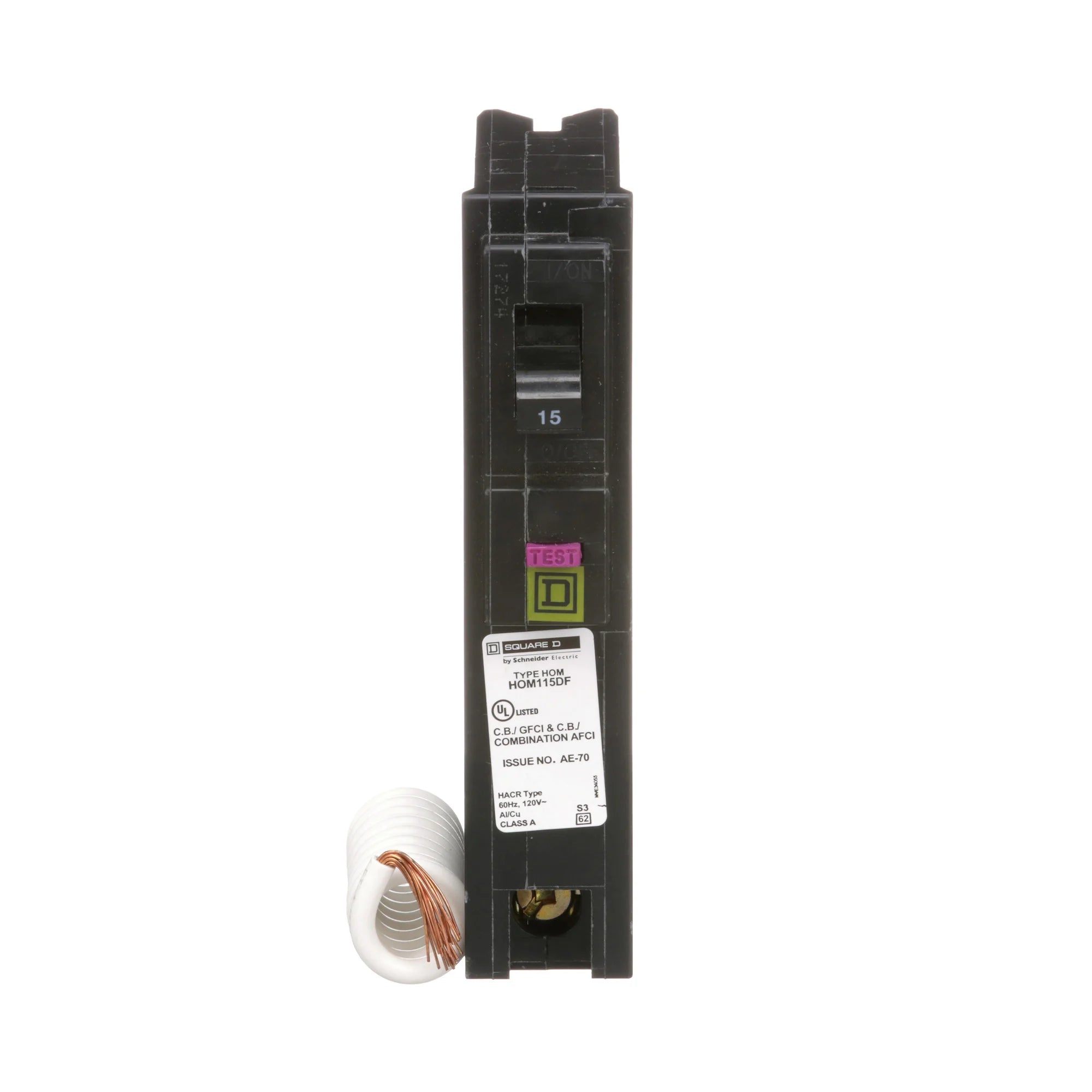 SCHNEIDER ELECTRIC Square D HOM115DF Miniature Circuit Breaker 15 Amp 120 Volt