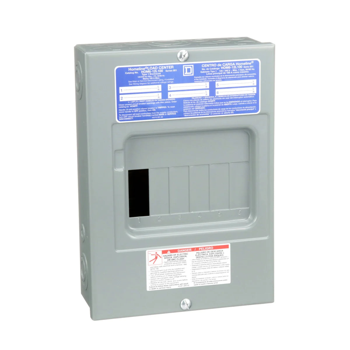 SCHNEIDER ELECTRIC Square D HOM612L100S Load Center 100 Amp 1 Phase 6 Space 12 Circuit NEMA 1