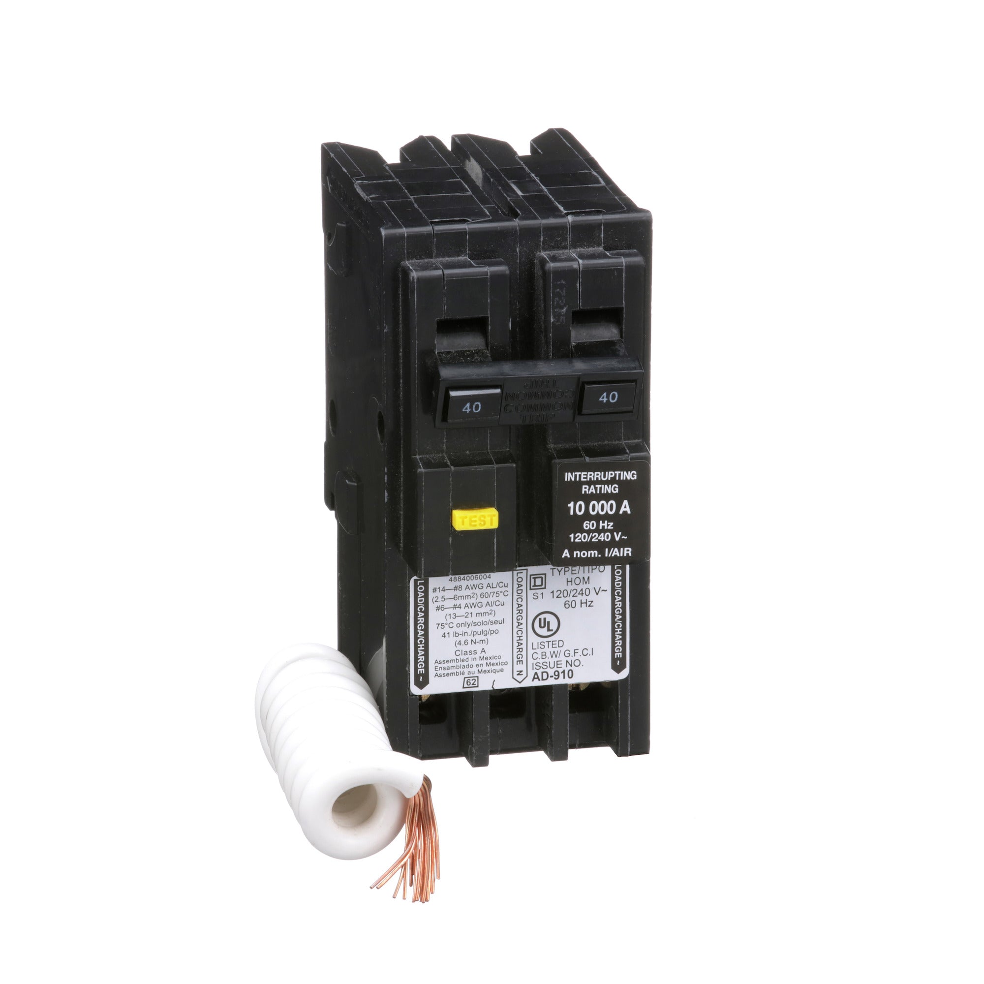 SCHNEIDER ELECTRIC Square D HOM240GFI Miniature Circuit Breaker 40 Amp 120/240 Volt
