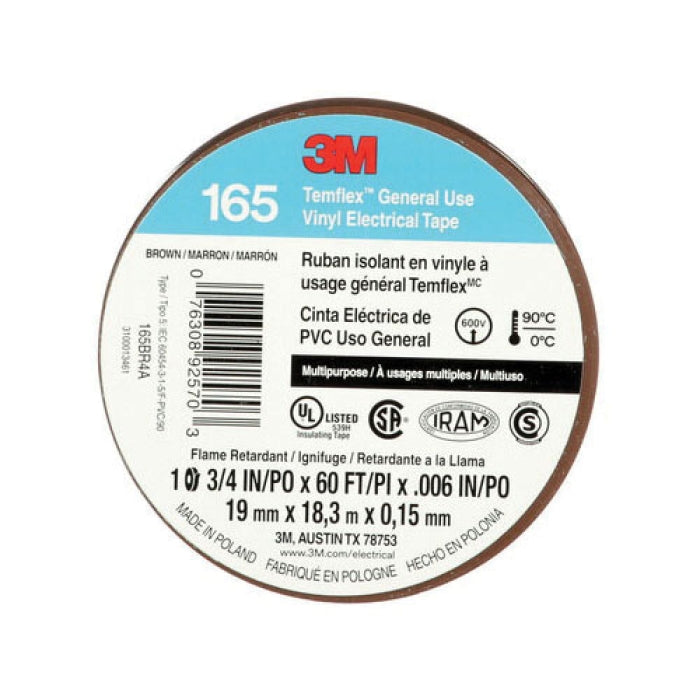 3M 3M 165BR4A 3/4 x 60ft Temflex Vinyl Electrical Tape Brown