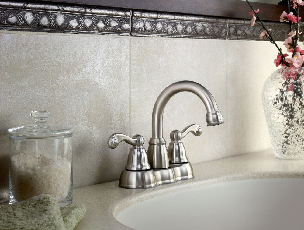 MOEN Moen WS84003SRN Traditional Two Handle Centerset Bathroom Sink Faucet in Spot Resist Brushed Nickel
