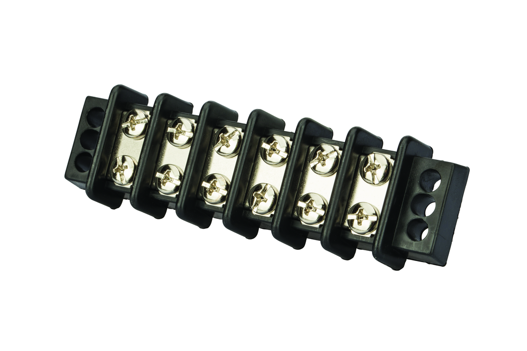 NSI INDUSTRIES NSI Industries TB3096-6 600 Volt 30 Amp #8 Stud Black Glass Filled Polyester 6-Circuit Double Row Terminal Block
