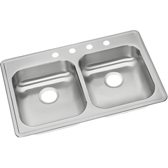 ELKAY Elkay GE233224 Stainless Steel 4-Hole Double Bowl Top Mount Kitchen Sink 33 inch x 22 inch