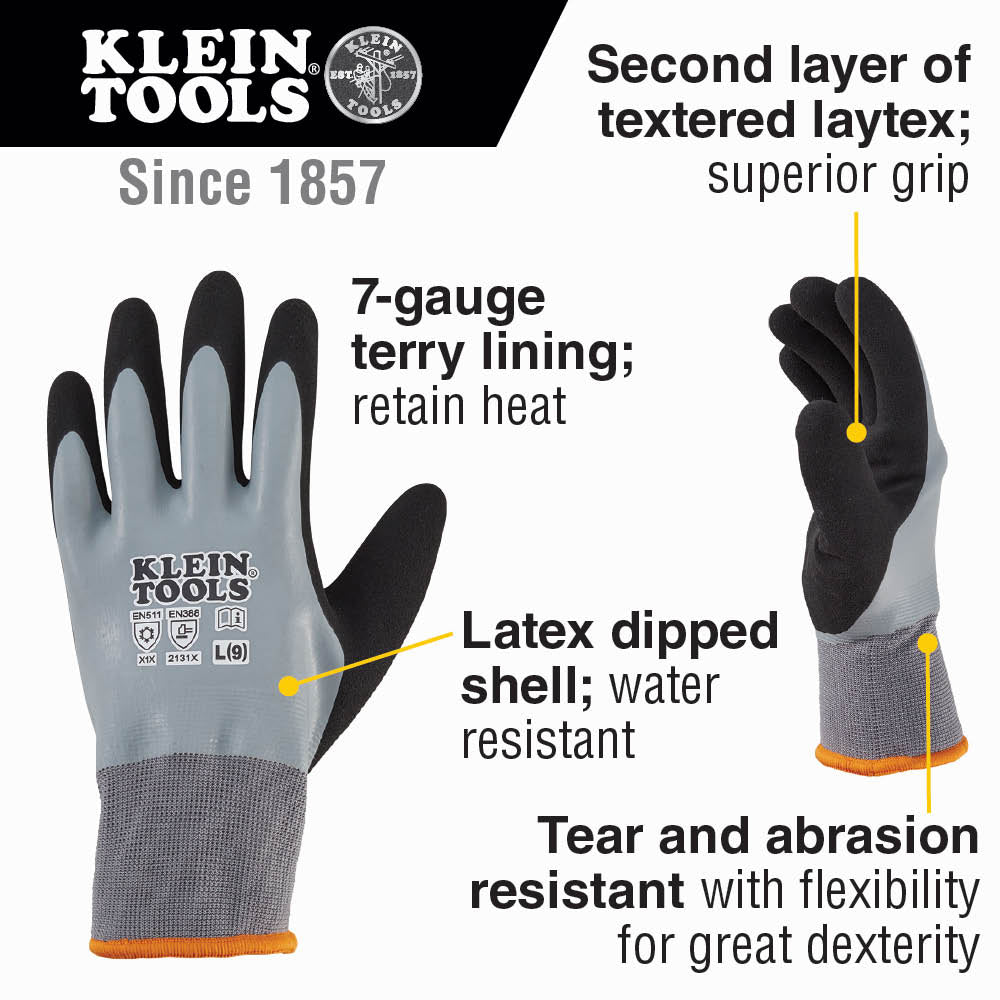 KLEIN TOOLS Klein Tools 60389 Thermal Dipped Gloves L - 3 Pack