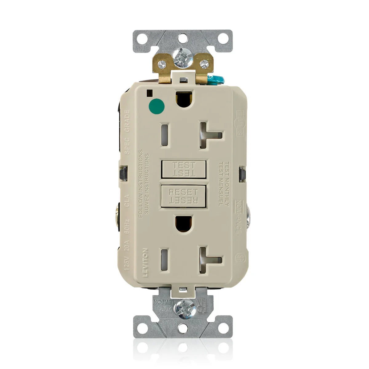 LEVITON Leviton GFTR2-HGI SmartlockPro Slim Self-Test GFCI Receptacle 20 Amp 125 Volt NEMA 5-20R