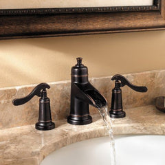 Pfister LG49-YP1Y Ashfield 2 Handle Widespread Bathroom Faucet with Pop-Up Drain, 8 to 15 in Centers, Tuscan Bronze