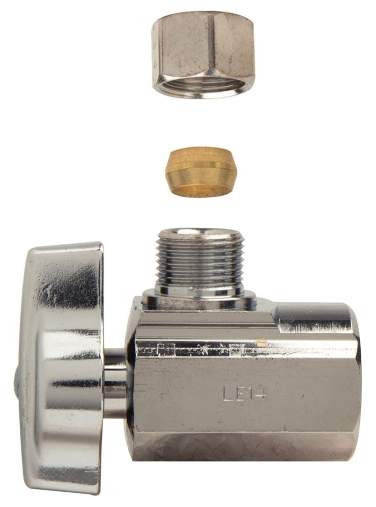 BRASSCRAFT BrassCraft KTR17XC 1/2 x 3/8, FPT x Compression, 125 PSI, Lead-Free, Chrome Plated Brass, 1/4 Turn, 1-Piece, Angle, Ball, Water Supply Stop