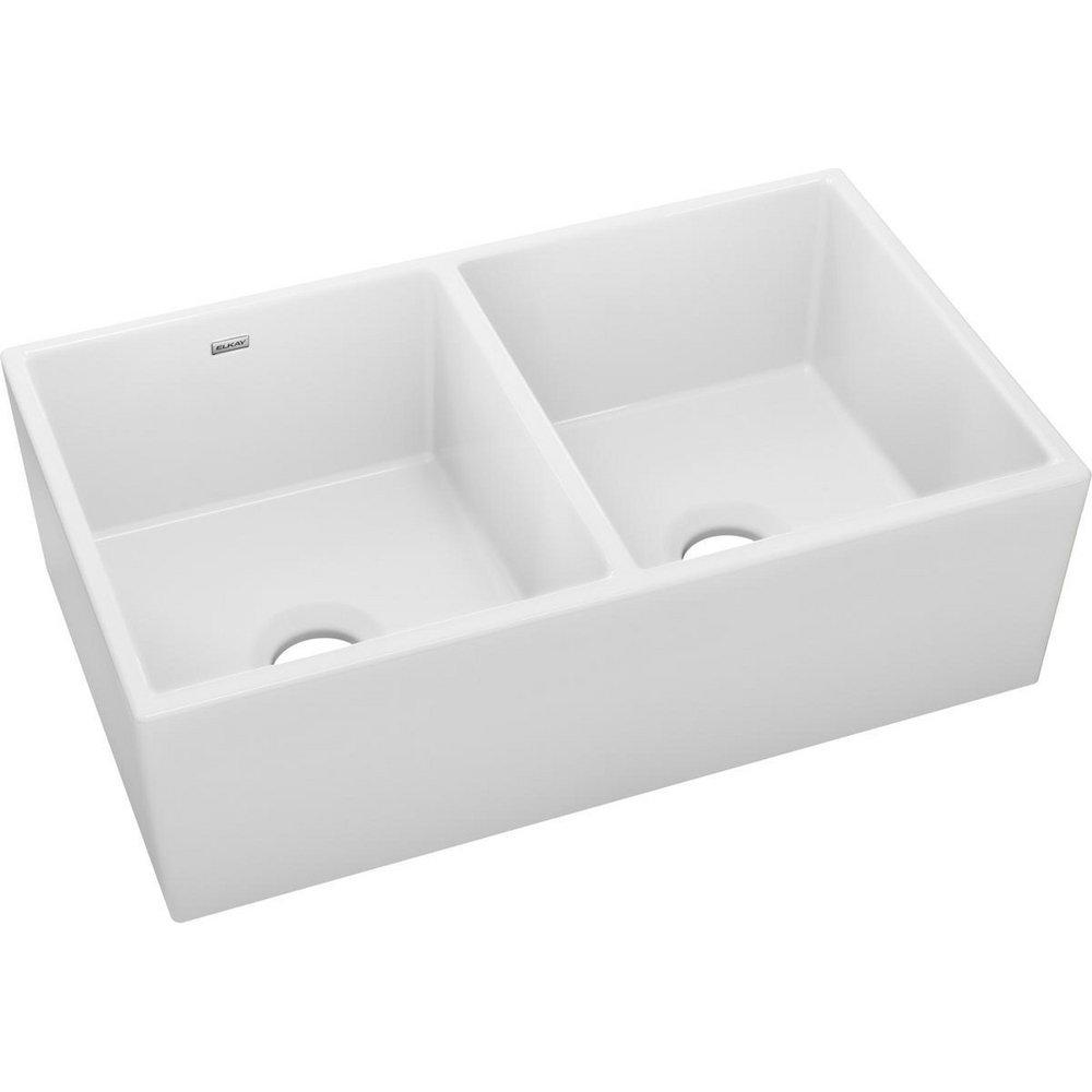 ELKAY Elkay SWUF32189WH Explore 33 x 19-15/16 in Fireclay Double Bowl Farmhouse Kitchen Sink White