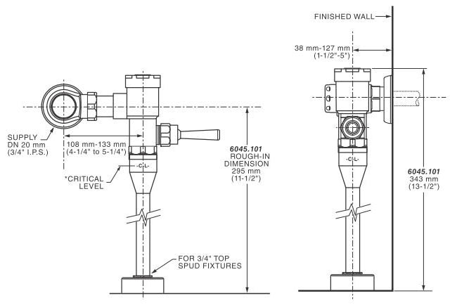 AMERICAN STANDARD American Standard 6045101.002 Manual Urinal Flush Valve 1.0 GPF 3/4 Inch