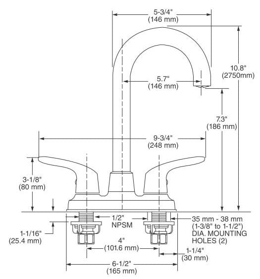 AMERICAN STANDARD American Standard 7074.400.002 Colony Pro Two Handle Centerset Bar Faucet 1.5 GPM Polished Chrome