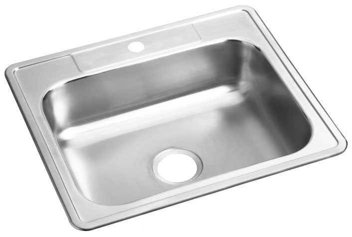 ELKAY Elkay D125221 25 x 22 x 6-9/16, 3-1/2 Drain, Satin, 22 Gauge, 300 Stainless Steel, 1-Hole, Drop-In, 1-Bowl, Kitchen Sink