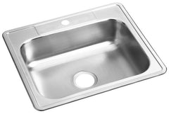 ELKAY Elkay D125221 25 x 22 x 6-9/16, 3-1/2 Drain, Satin, 22 Gauge, 300 Stainless Steel, 1-Hole, Drop-In, 1-Bowl, Kitchen Sink