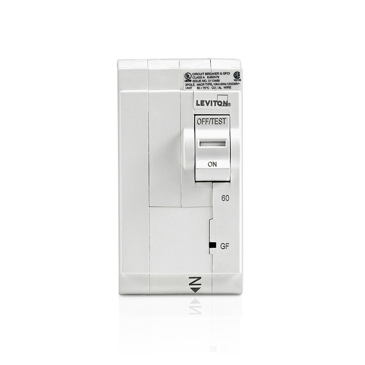 LEVITON Leviton LB260-G Ground Fault Hydraulic Magnetic Branch Circuit Breaker 120/208 V 120/240 V 60 Amp 10 kA Interrupt 2-Poles