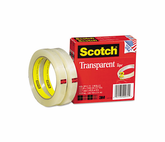 3M 3M MMM6002P1272 Transparent Tape 0.5 in x 72 yd (2 Pack) 600-2P12-72