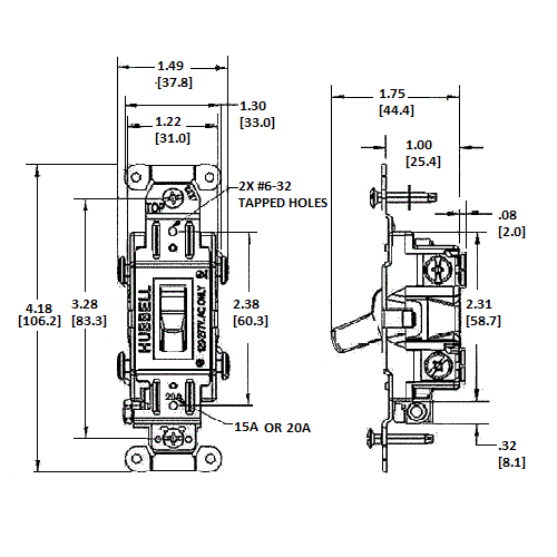 HUBBELL WIRING Hubbell Wiring Device-Kellems CS115W 15A 120/277V SP Toggle Switch