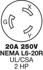 HUBBELL Hubbell Wiring Device-Kellems HBL2320 Twist-Lock 20A 250V Single Flush Receptacle NEMA L6-20R