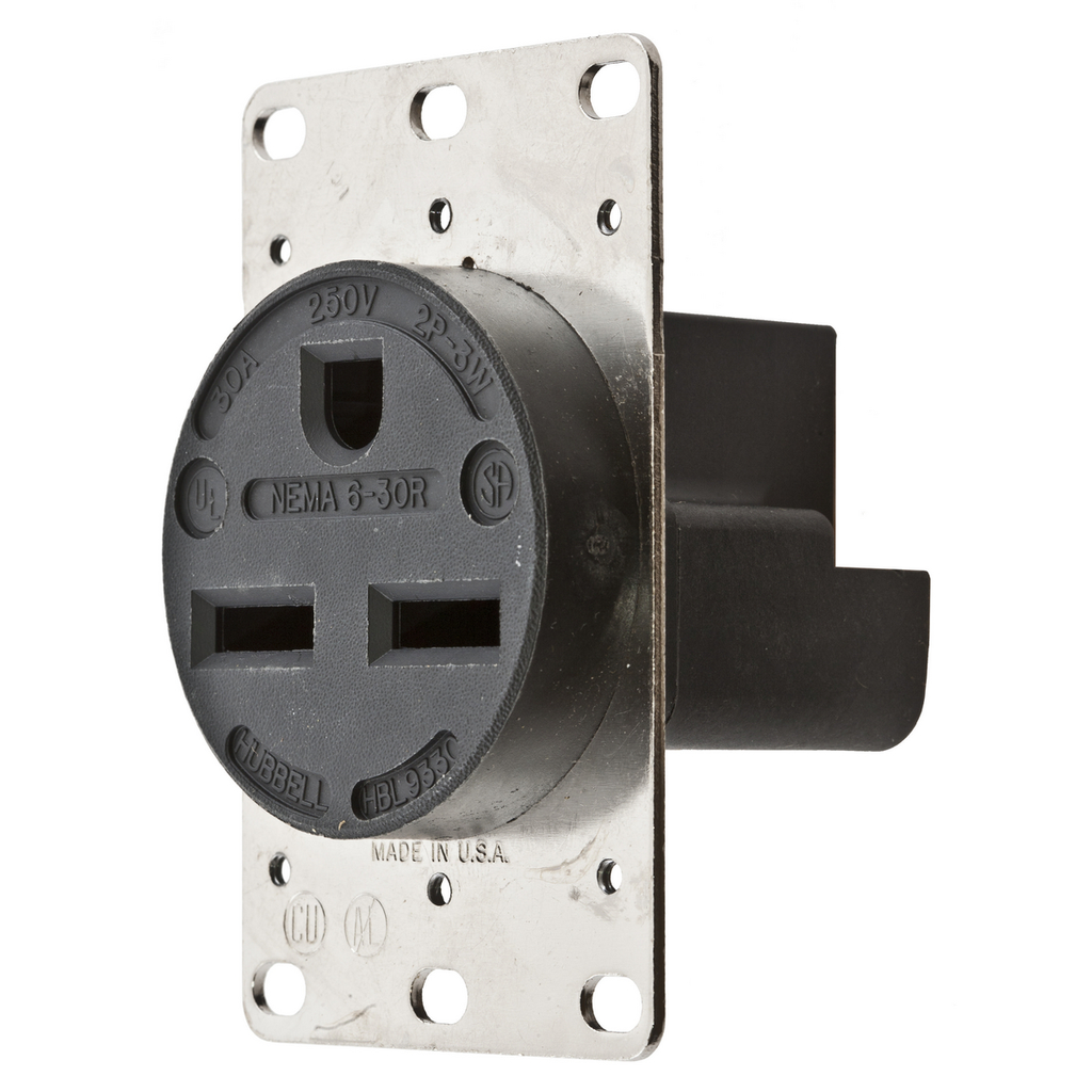 HUBBELL Hubbell HBL9330 Black 30A 250V Single Flush Heavy-Duty Receptacle