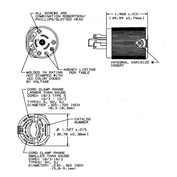 HUBBELL Hubbell HBL4570C Twist-Lock INSULGRIP Plug 15A 250V NEMA L6-15P