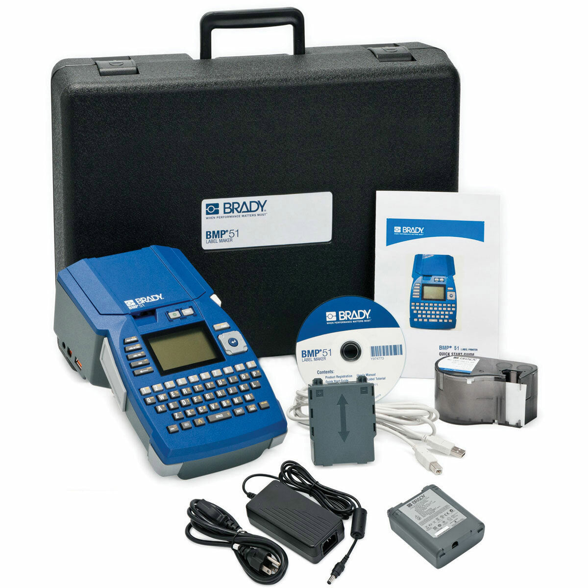 BRADY Brady BMP51 BMP®51 Label Printer, Thermal Transfer Print, 1.44 in W Tape, Rechargeable Lithium-Ion Battery/Optional AA Battery