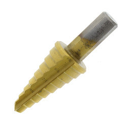 IDEAL Ideal 35-512 Step Drill Bit, Double Fluted, 9-Hole, 1/16 Increment, 3/8 Diameter x 1 Length Shank, 1/4 to 3/4 Drill Diameter