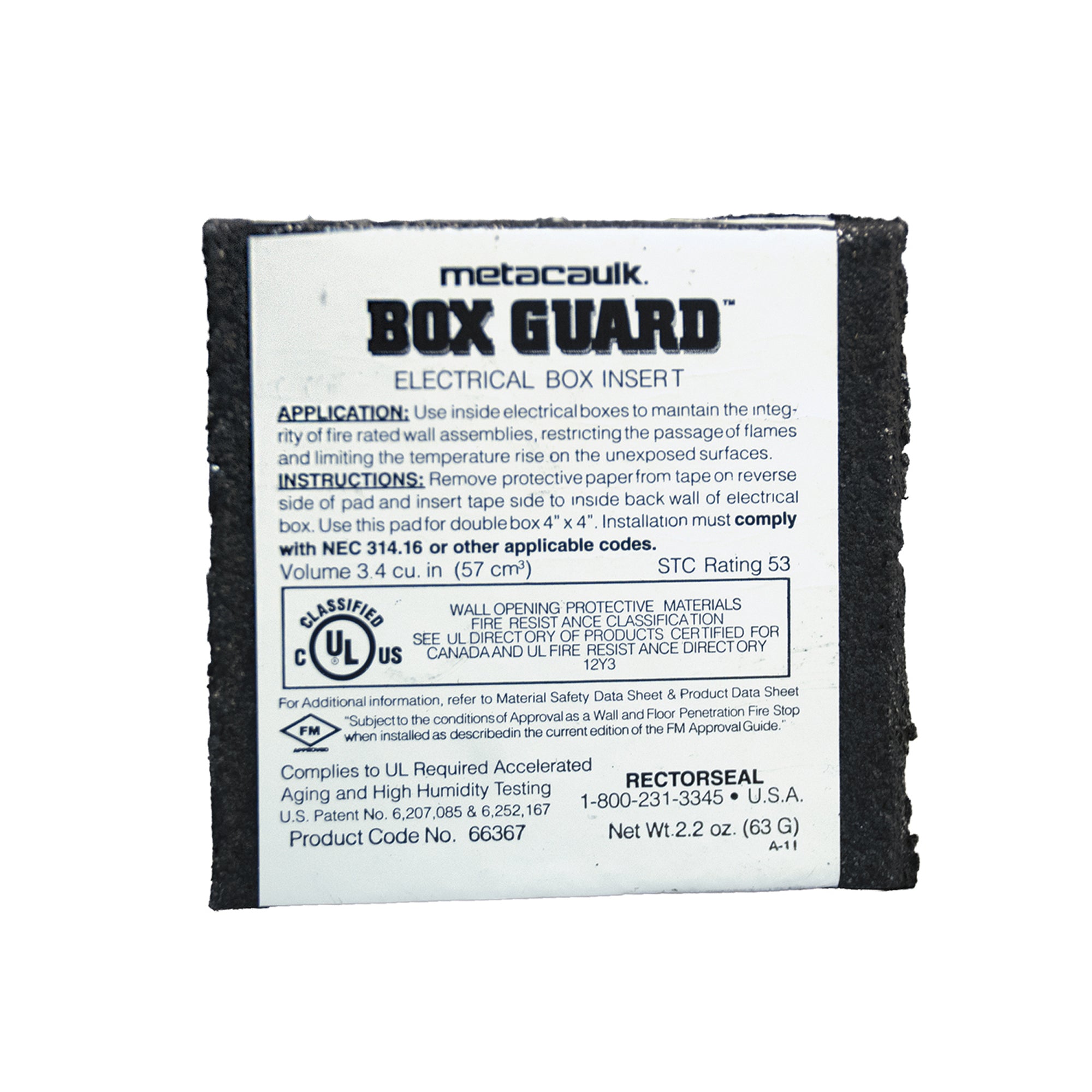 RECTORSEAL Rectorseal 66367 Metacaulk Box Guard 8 x 4 x 8 in Double Box Fire Rated Insert