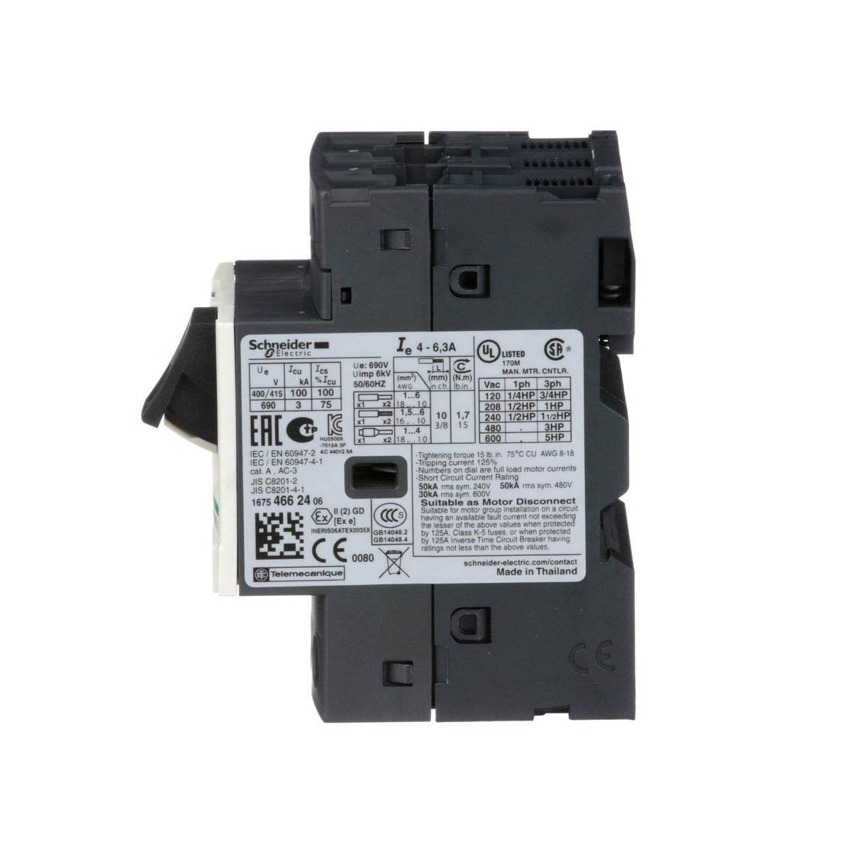 SCHNEIDER ELECTRIC Schneider Electric GV2ME10 Manual Starter 6.3 Amp 3 Pole 600 VAC