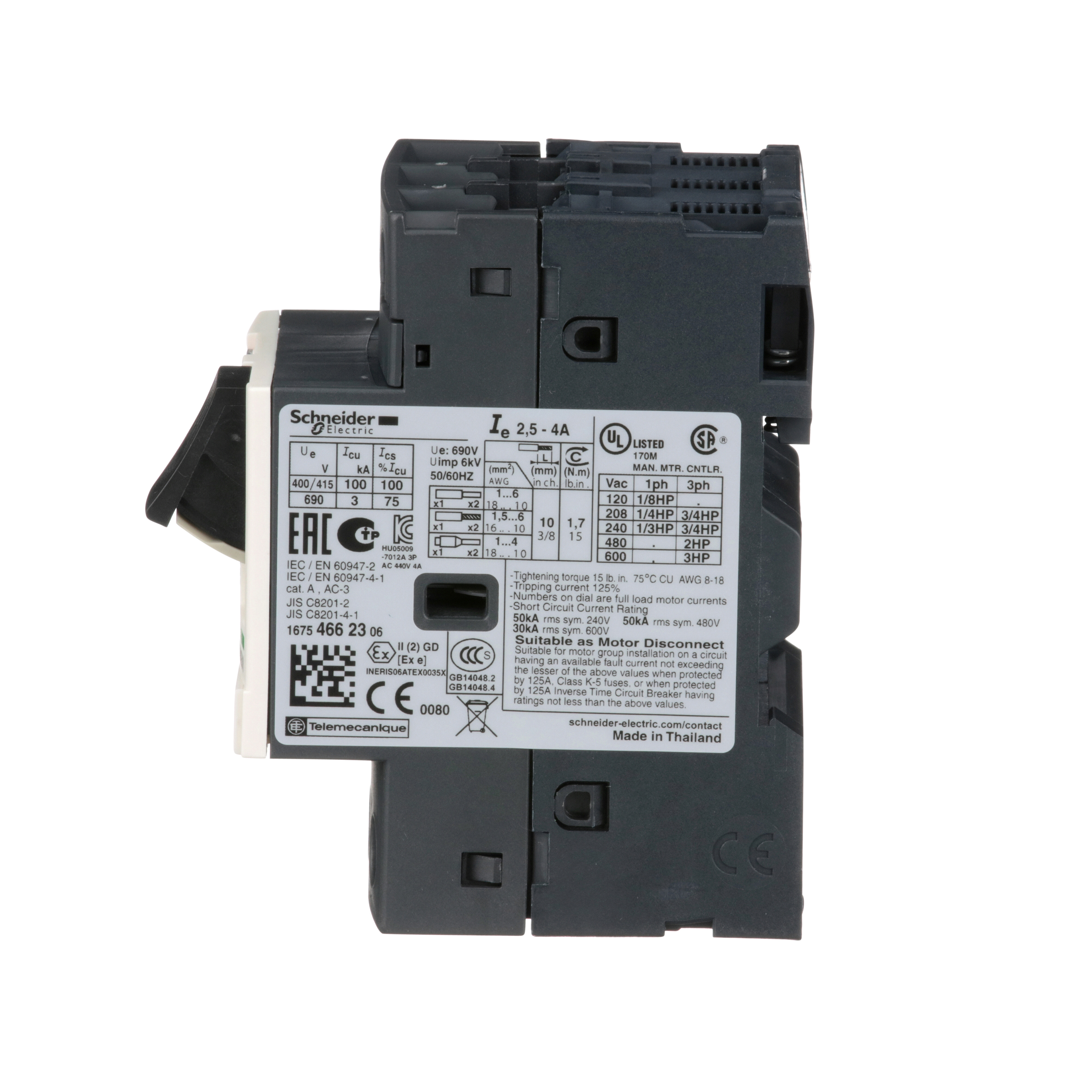 SCHNEIDER ELECTRIC Schneider Electric GV2ME08 MOTOR CIRCUIT BREAKER TESYS DECA 3P 2.5-4 A