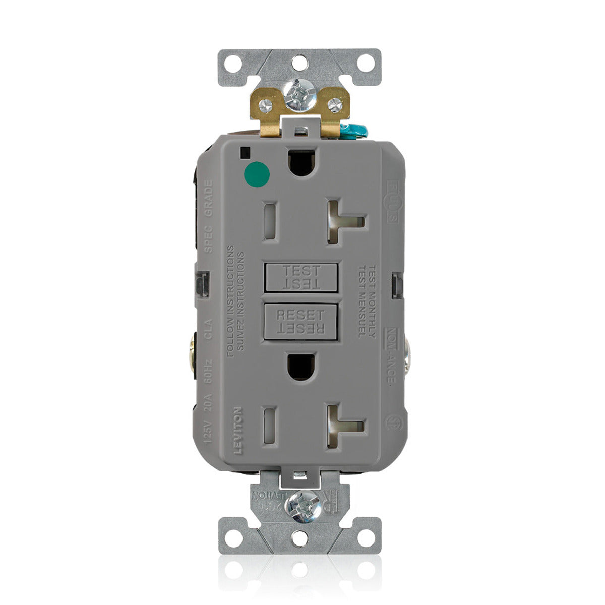 LEVITON Leviton GFTR2-HGG 20 Amp 125 Volt SmartlockPro Slim Self-Test GFCI Receptacle 20A Feed-Through