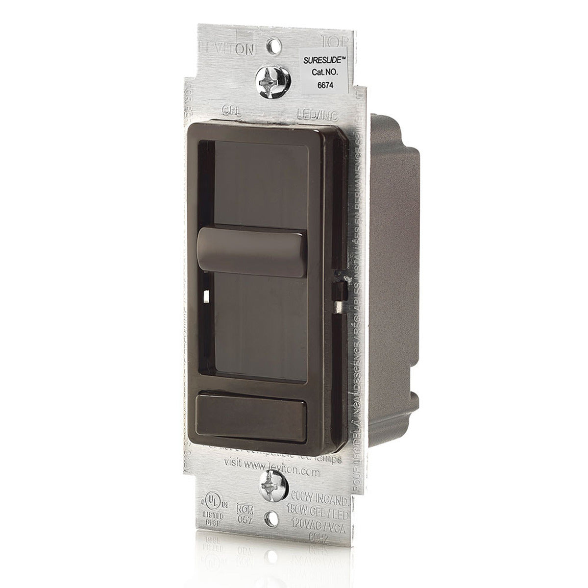 LEVITON Leviton 6674-P0B LED and CFL Incandescent Dimmer 150-watt Brown